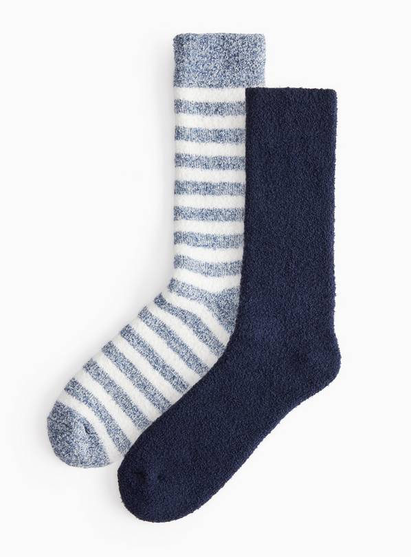 Navy, Grey & White Striped Cosy Socks 2-Pack 9-12
